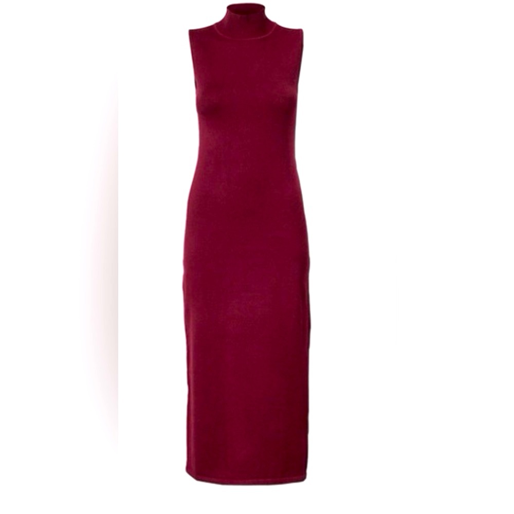 Venus Burgundy/Wine Sleeveless Mock Neck Midi Dress Size M